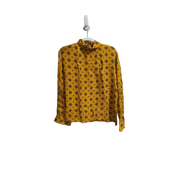 Mark Shale Vtg Gold Diamond Silk Blouse - Picture 1 of 7